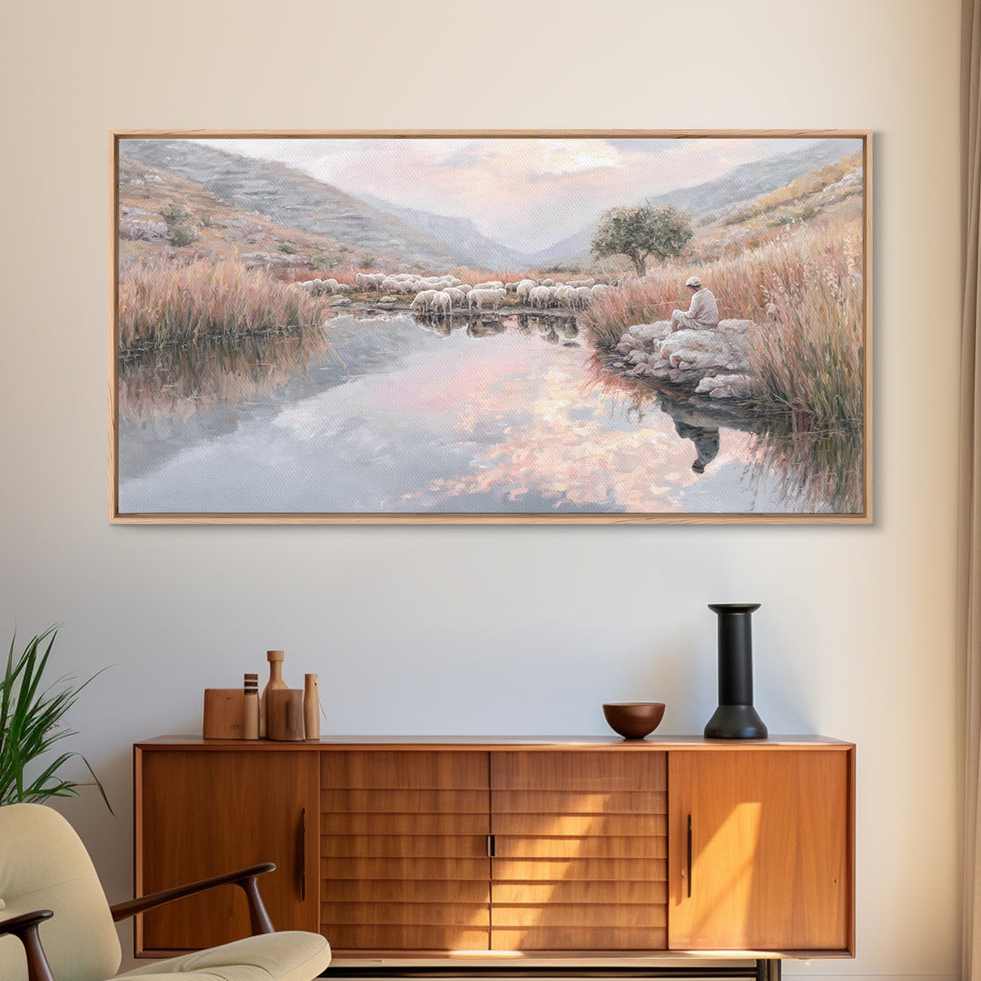 Pastoral Reverence – Framed Canvas Print – Christian Art Canvas – Christian Wall Art – Christian Christmas Art – Jesus Painting – Christmas