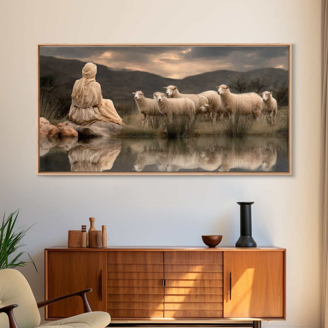 Shepherd’s Reflection – Framed Canvas Print – Christian Art Canvas – Christian Wall Art – Christian Art – Christian Painting – Christian De
