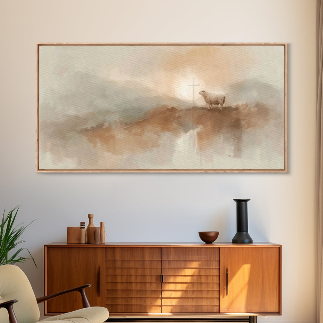 Cross On The Hill | Framed Canvas Print | Christian Art Canvas | Christian Wall Art | Christian Art Painting | Christian Decor | Christian