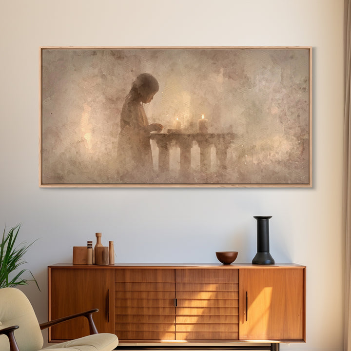 Soft Prayer Light - Framed Canvas Print - Subtle Christian Art - Christian Wall Art - Christmas Art Prints - Christian Decoration - Modern