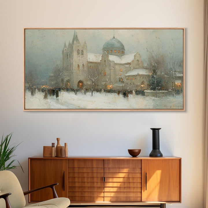 Winter Chapel Peace – Framed Canvas Print – Christian Wall Art – Christmas Art Work – Christian Christmas Art – Framed Christmas Wall Art –