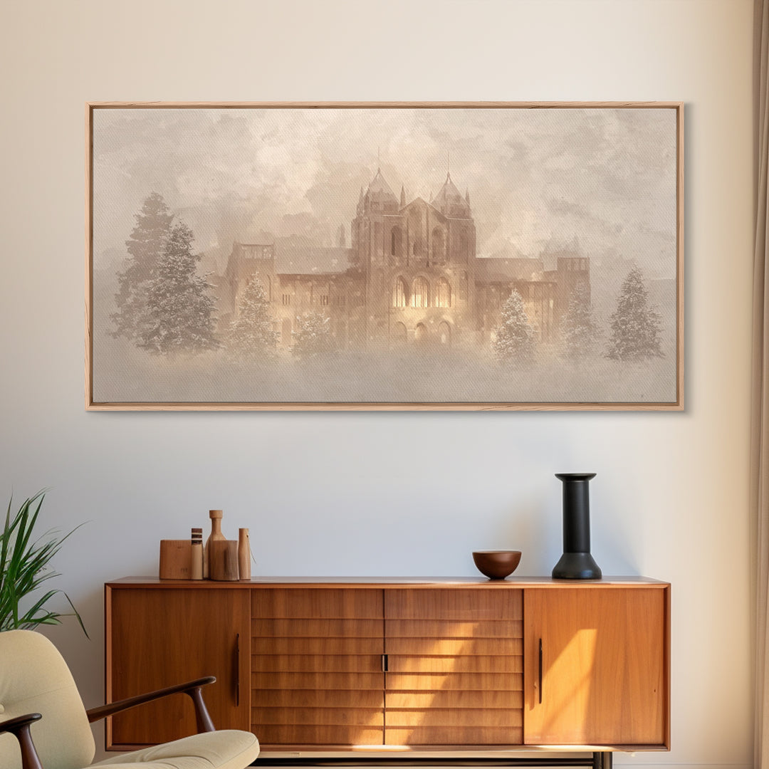 Sanctuary In Snow – Framed Canvas Print – Christian Wall Art – Vintage Christmas Art – Christian Art Canvas – Christmas Wall Art – Christia