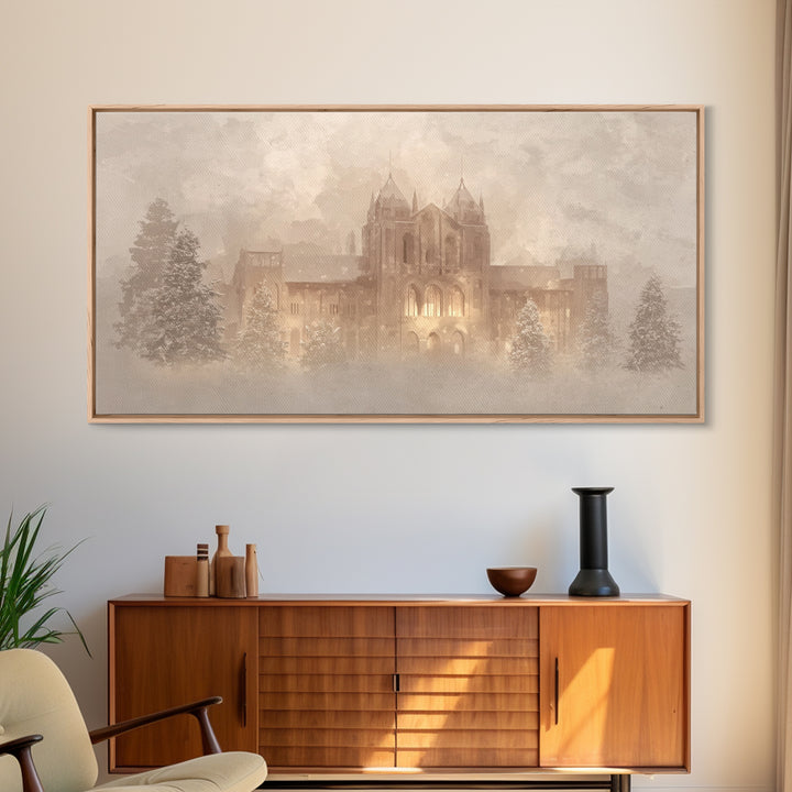 Sanctuary In Snow – Framed Canvas Print – Christian Wall Art – Vintage Christmas Art – Christian Art Canvas – Christmas Wall Art – Christia