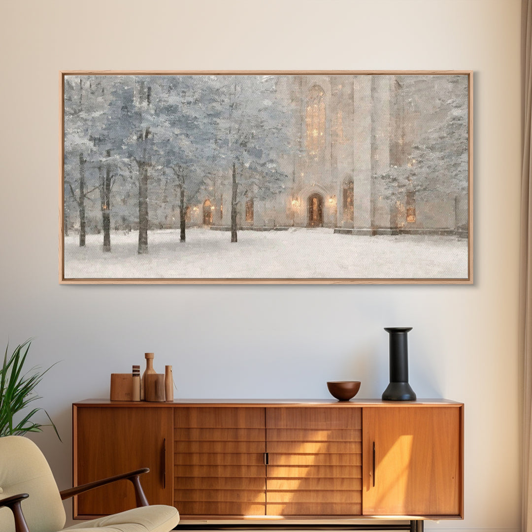 Evening Chapel Glow – Framed Canvas Print – Christian Wall Art – Christian Art Canvas – Subtle Christian Art – Christmas Art Prints – Chris