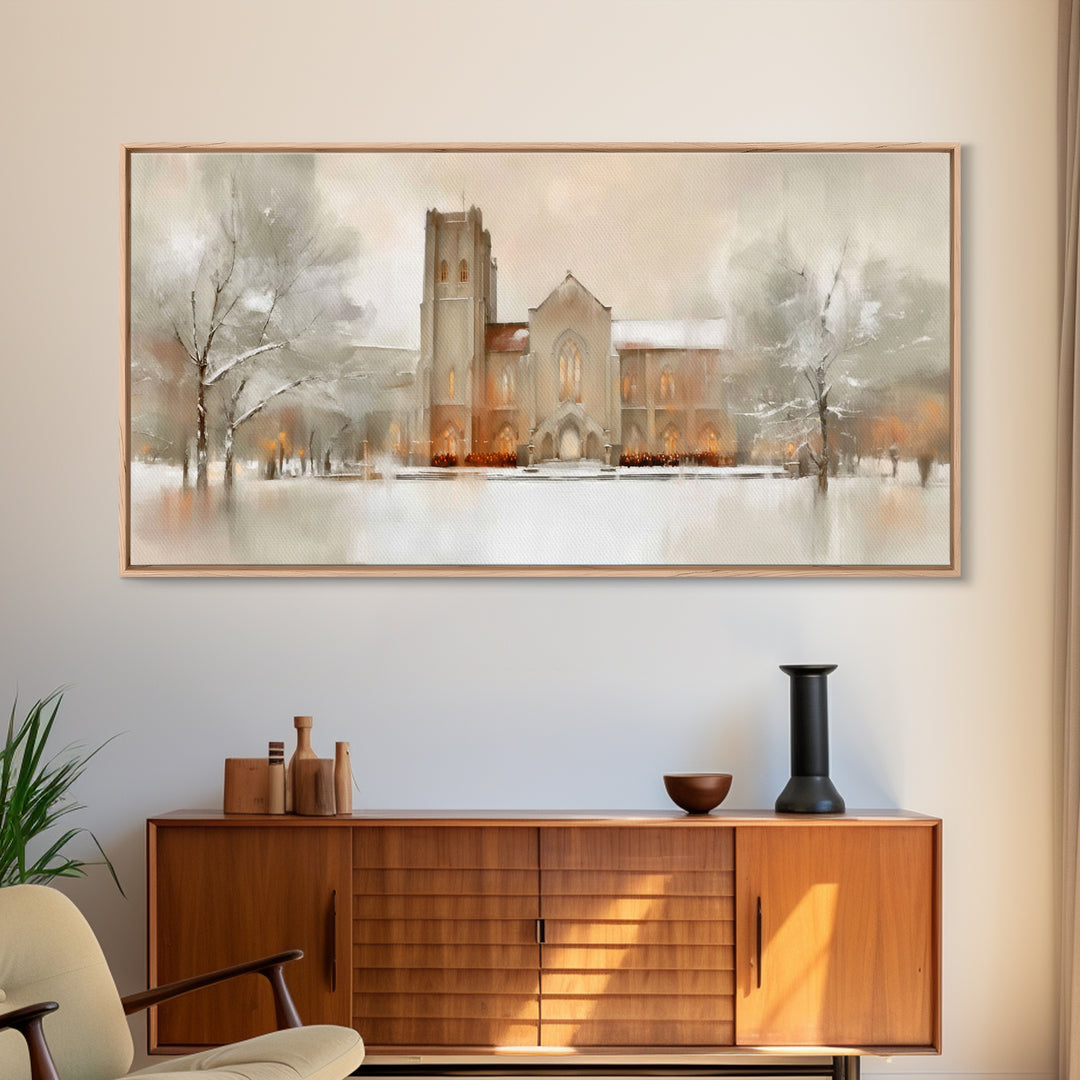 Snowbound Chapel Light | Framed Canvas Print | Christian Art Canvas | Christian Wall Art | Modern Christian Art | Christmas Wall Art | Chri