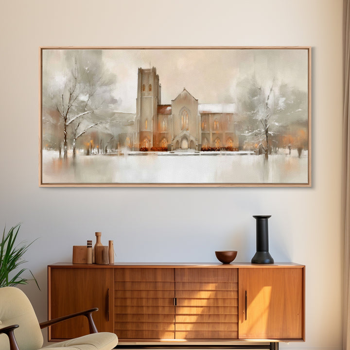 Snowbound Chapel Light | Framed Canvas Print | Christian Art Canvas | Christian Wall Art | Modern Christian Art | Christmas Wall Art | Chri