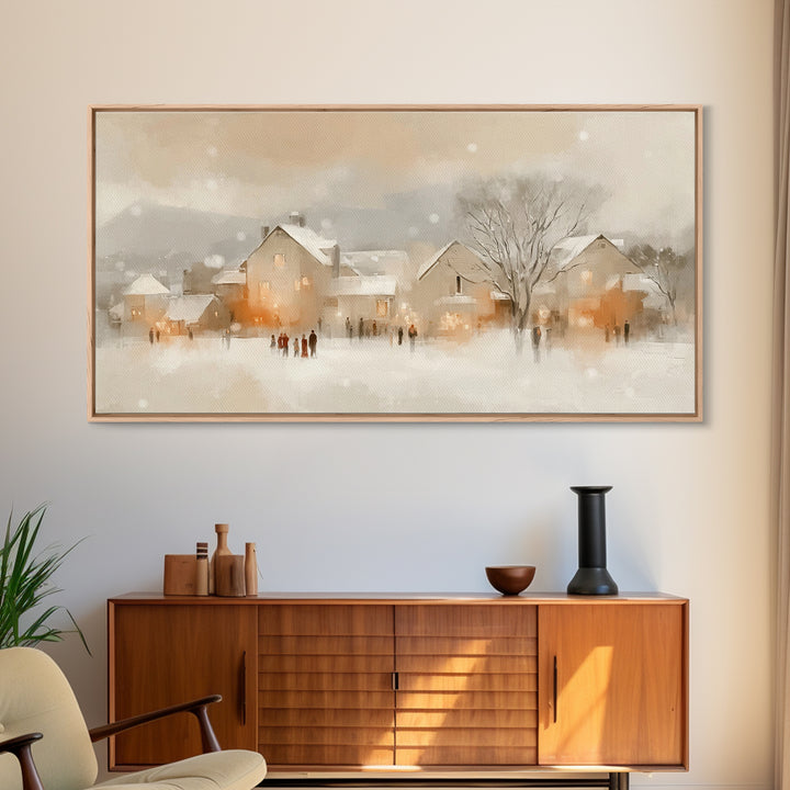 Warm Winter Village – Framed Canvas Print – Christian Christmas Art – Christmas Art Prints – Christian Wall Art – Festive Christian Decor –