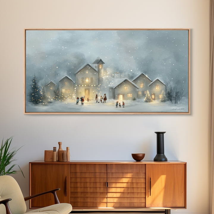 Bethlehem Village Glow – Framed Canvas Print – Christian Christmas Art – Christian Art Canvas – Christmas Canvas Wall Art – Christian Decor