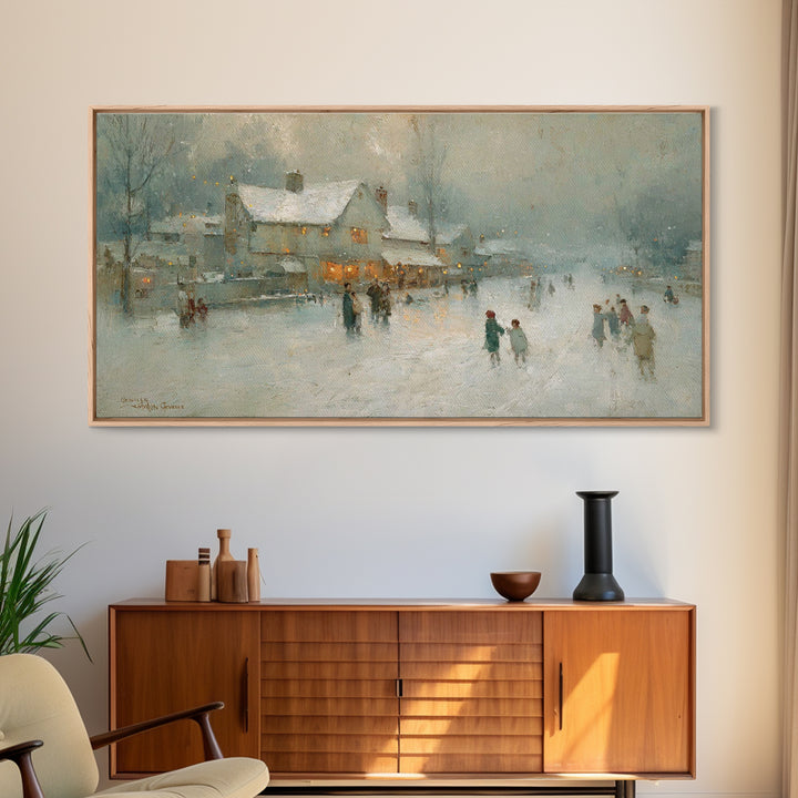 Snowy Family Gathering | Framed Canvas Print | Christmas Wall Art | Christian Art Canvas | Modern Christmas Art | Christian Christmas Decor