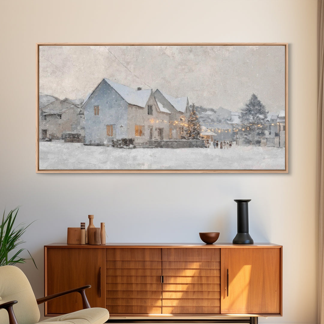 Winter Skaters Peace – Framed Canvas Print – Vintage Christmas Art – Christmas Wall Art – Christian Art Canvas – Christmas Art Prints – Chr