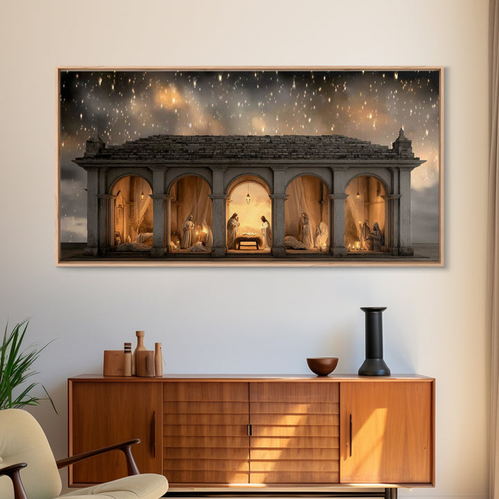Holy Night Shelter – Framed Canvas Print – Christian Wall Art – Christian Art Canvas – Jesus Christmas Art – Christian Christmas Decor – Ch