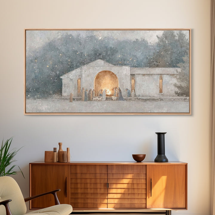 Nativity Light | Framed Canvas Print | Christian Christmas Art | Christian Wall Art | Christian Art Canvas | Folk Art Christmas | Jesus Chr