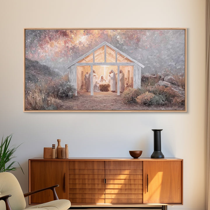 Starry Manger Light, Framed Canvas Print, Christian Christmas Art, Christian Wall Art, Christian Art Canvas, Jesus Christmas Art, Christmas