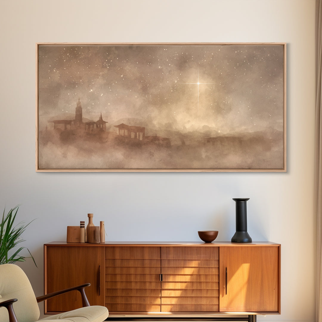 Midnight Bethlehem – Framed Canvas Print – Christian Art Canvas – Moody Christmas Art – Christian Wall Art – Christmas Art – Christian Chri