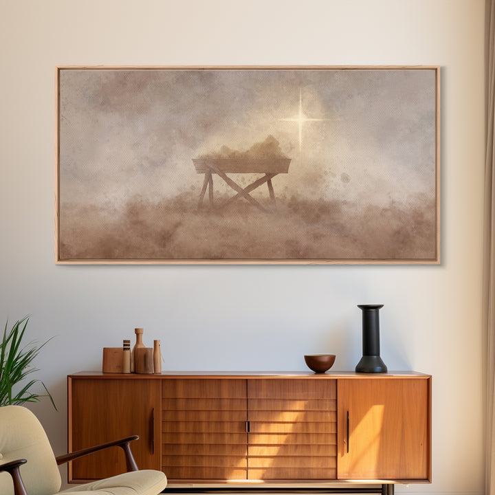 Holy Manger – Framed Canvas Print – Christian Art Canvas – Christian Wall Art – Moody Christmas Art – Christmas Art Prints – Christian Gift