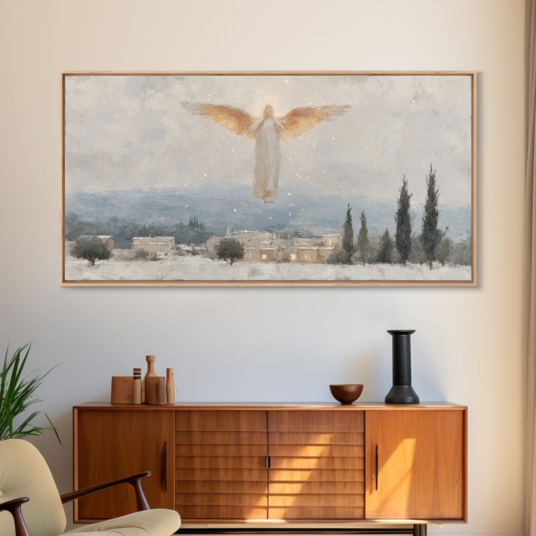 Angel’s Herald – Framed Canvas Print – Christian Christmas Art – Christmas Wall Art – Modern Christian Painting – Christian Art Gift – Chri