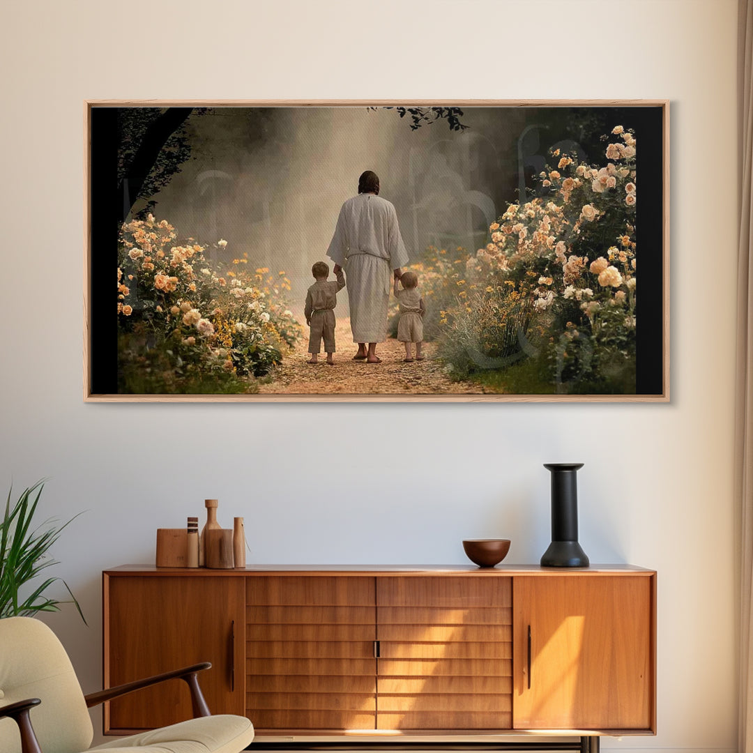 Guided In Light – Framed Canvas Print – Jesus Wall Art – Christian Art Work – Christian Decorations – Christian Painting – Christian Gift