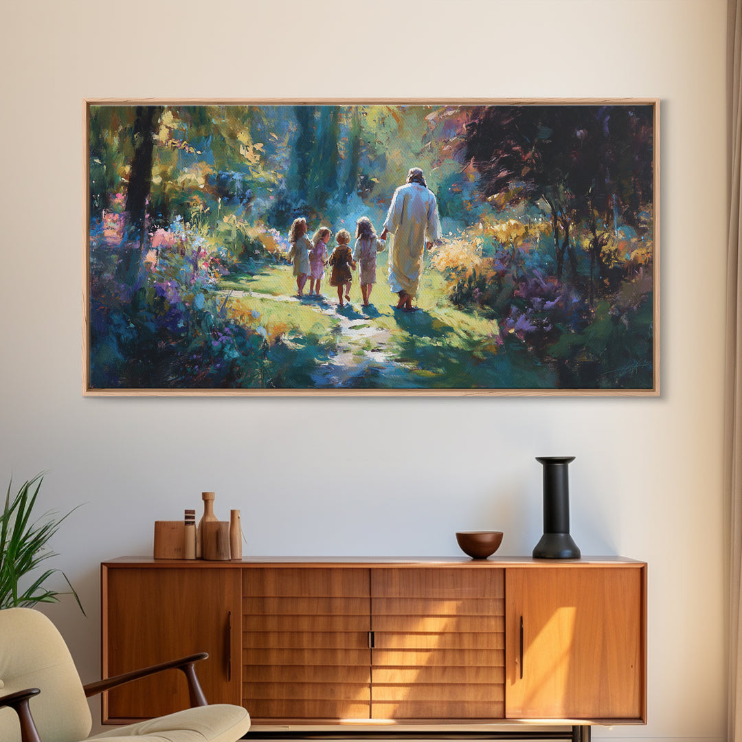 Garden Of Light | Framed Canvas Print | Christian Art Canvas | Jesus Painting | Christian Wall Art | Christmas Art