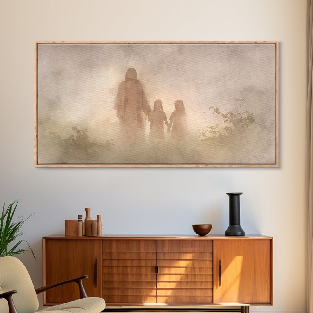 Sacred Morning Haze – Framed Canvas Print – Christian Wall Art – Minimalist Christian Art – Jesus Painting – Subtle Christian Art – Christi