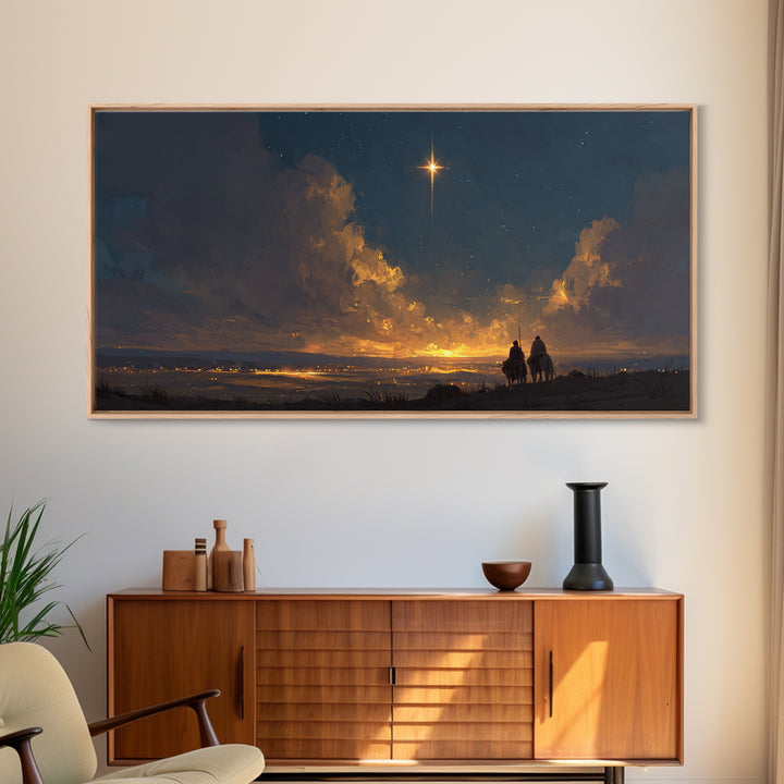 Bethlehem Star Rise, Framed Canvas Print, Christmas Wall Art, Christian Christmas Art, Jesus Christmas Art, Christian Art Canvas, Christian