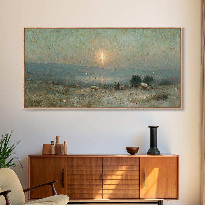 Shepherds Of Dawn – Framed Canvas Print – Christian Christmas Art – Christmas Wall Art – Jesus Painting – Christian Art Canvas – Vintage Ch