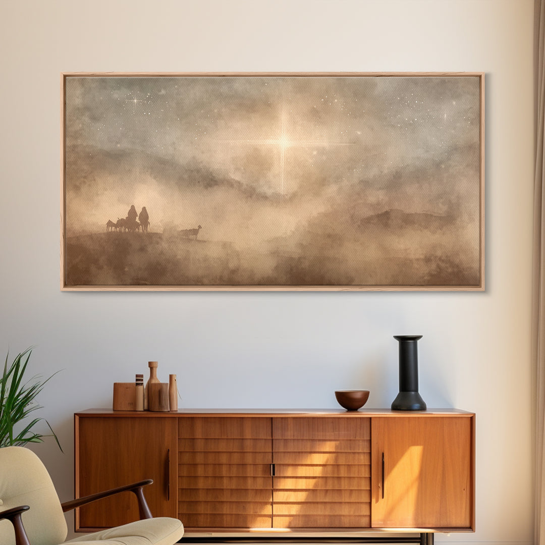 Holy Night Wonder, Framed Canvas Print, Christmas Art Prints, Christian Wall Art, Moody Christmas Art, Christian Christmas Decor, Christian