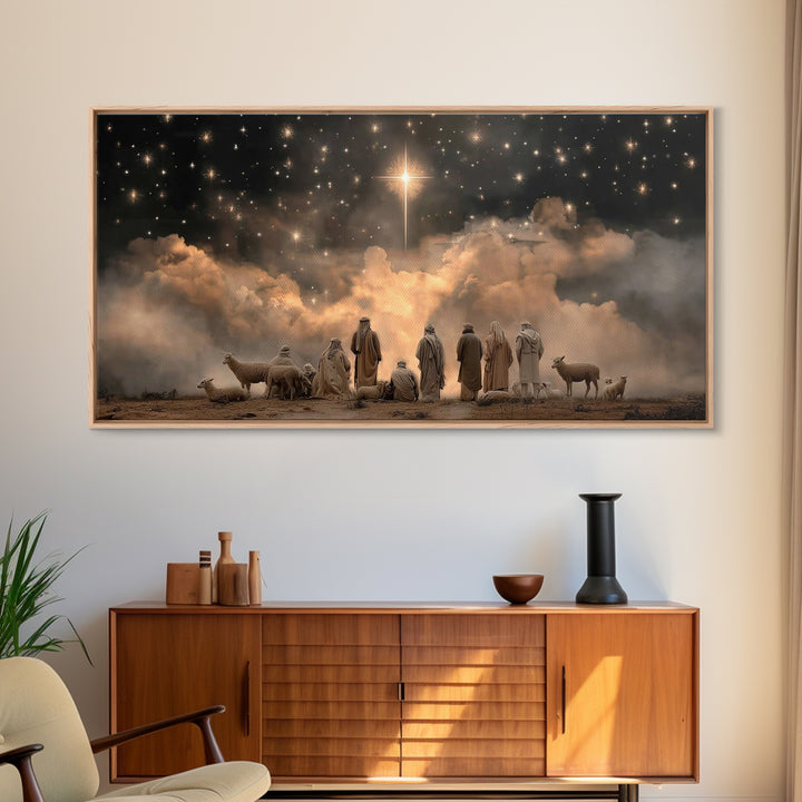 Shepherds Beneath Heaven | Framed Canvas Print | Christian Christmas Art | Christmas Wall Art | Jesus Christmas Art | Christian Art Canvas