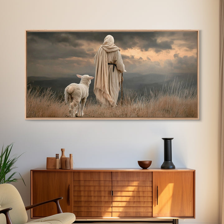 The Good Shepherd, Framed Canvas Print, Jesus Painting, Christian Wall Art, Christian Art Print, Christian Decor For Home, Large Jesus Pain
