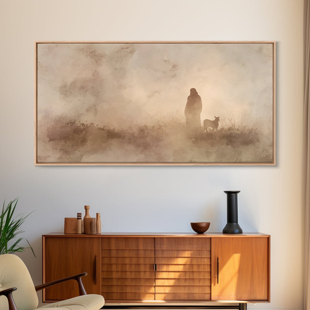 Shepherd In Stillness – Framed Canvas Print – Christian Wall Art – Minimalist Christian Art – Subtle Christian Paintings – Christian Art Wo