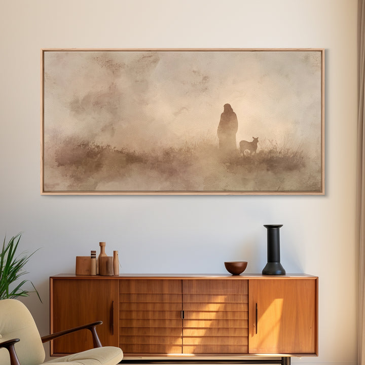 Shepherd In Stillness – Framed Canvas Print – Christian Wall Art – Minimalist Christian Art – Subtle Christian Paintings – Christian Art Wo