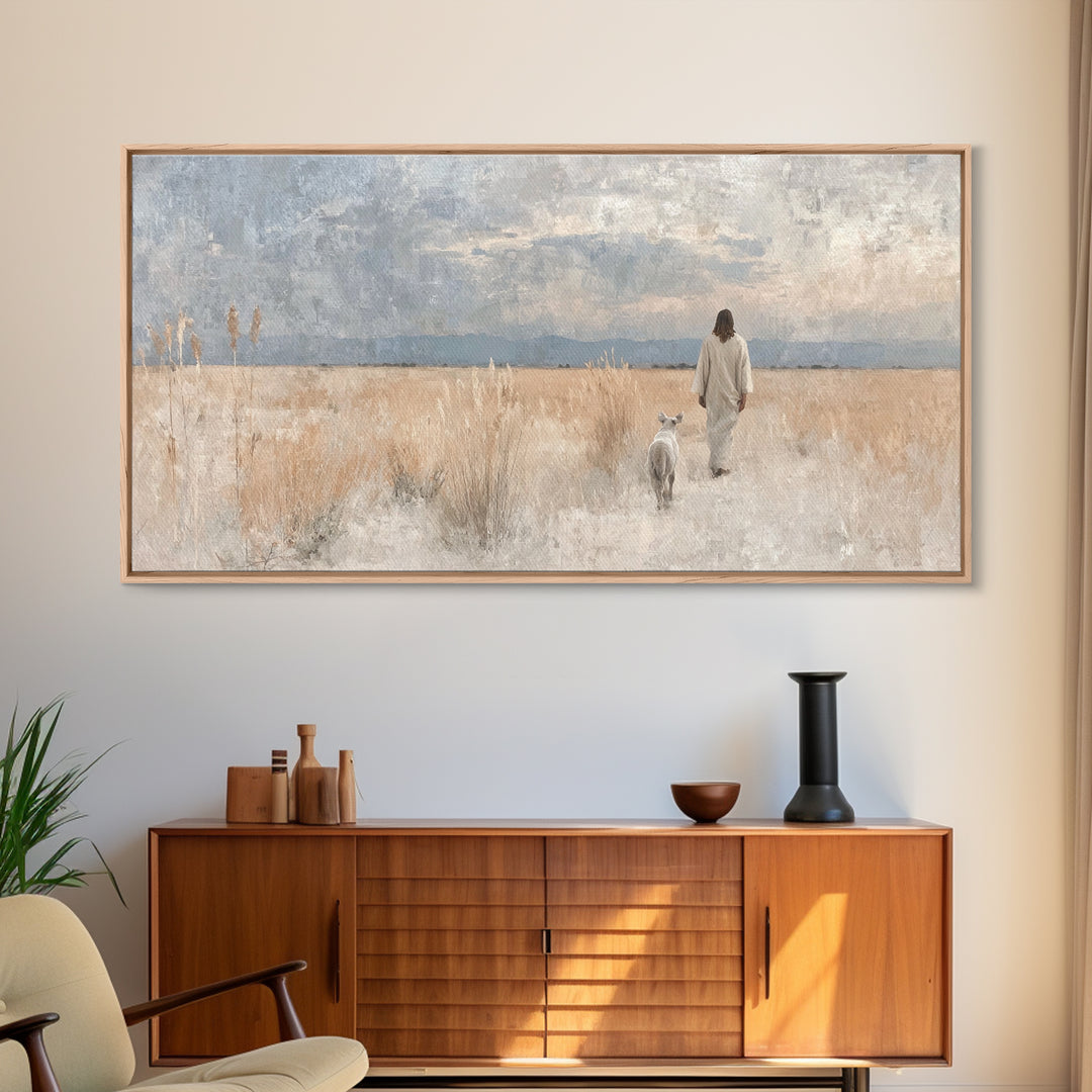 Fields Of Grace | Framed Canvas Print | Christian Art Canvas | Jesus Painting | Christian Wall Art | Large Christian Painting