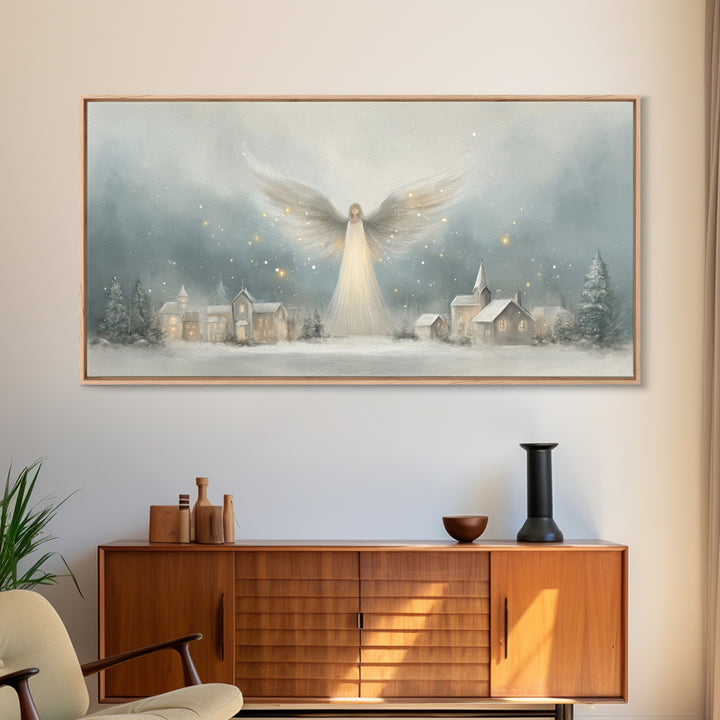 Heaven’s Guardian – Framed Canvas Print – Christian Christmas Art – Christmas Art Framed – Christian Art Canvas – Subtle Christian Painting