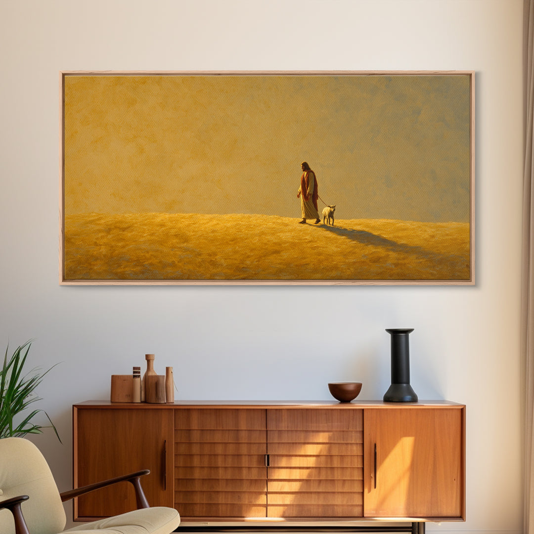 Golden Shepherd Path – Framed Canvas Print – Christian Wall Art – Jesus Painting – Christian Art Canvas – Christian Christmas Art – Christi
