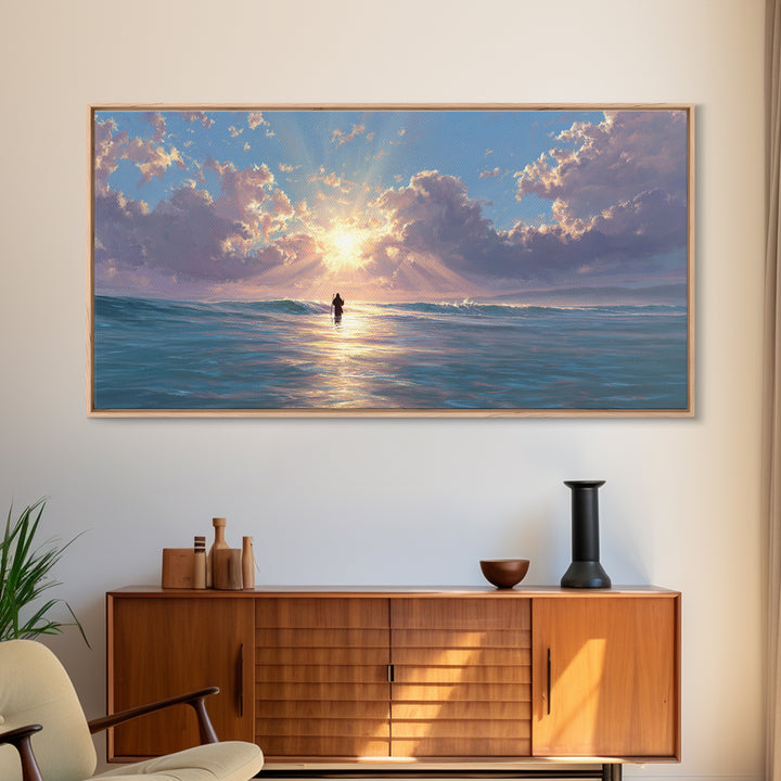 Light Upon The Waters – Framed Canvas Print – Jesus Painting – Christian Art Canvas – Christian Wall Art – Modern Christian Painting – Chri