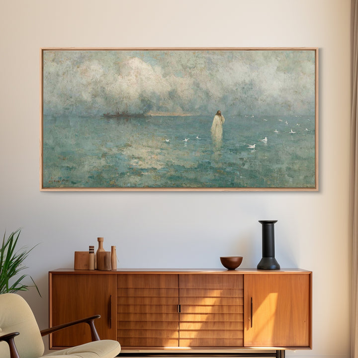 Sea Of Mercy – Framed Canvas Print – Christian Art Canvas – Jesus Painting – Modern Christian Art – Blue Christian Art – Christian Wall Art