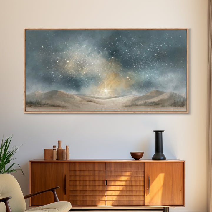 Heavenly Light, Framed Canvas Print, Christian Wall Art, Christmas Art, Christian Art Canvas, Jesus Painting, Christian Christmas Art