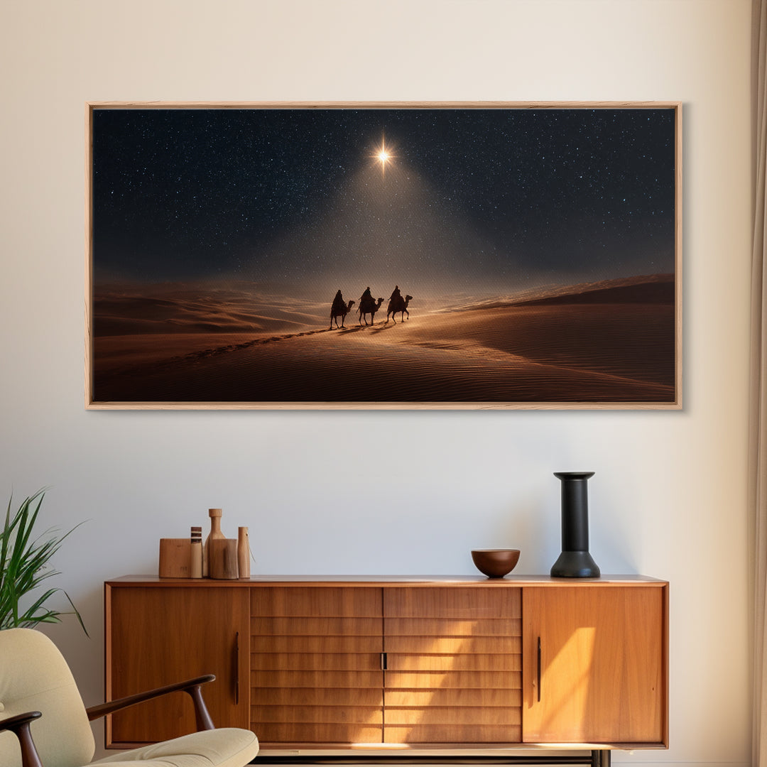 Desert Star Path, Framed Canvas Print, Christmas Art, Christian Art Canvas, Christian Christmas Art, Christian Wall Art, Jesus Painting