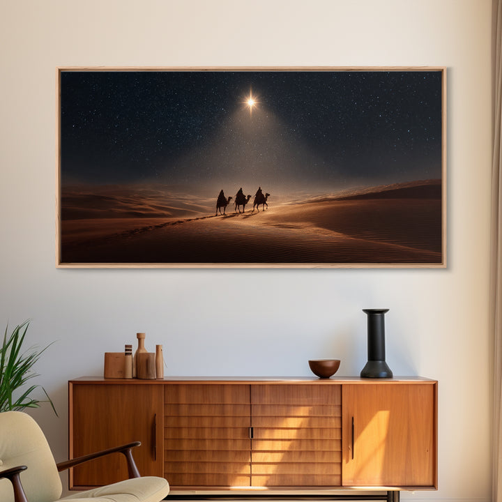 Desert Star Path, Framed Canvas Print, Christmas Art, Christian Art Canvas, Christian Christmas Art, Christian Wall Art, Jesus Painting