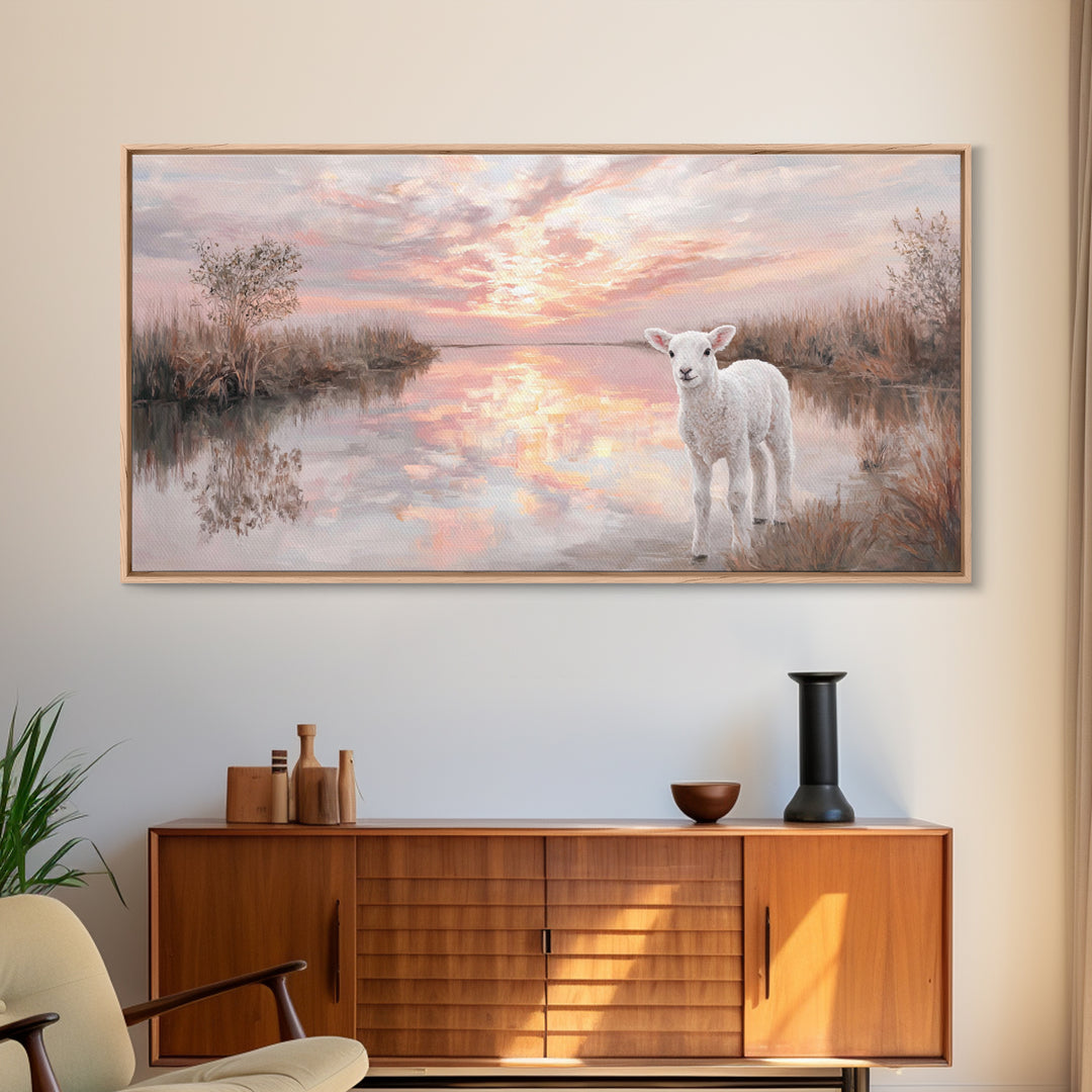 Pasture Light | Framed Canvas Print | Christian Art Canvas | Christian Painting | Christian Christmas Decor | Modern Christian Art | Christ