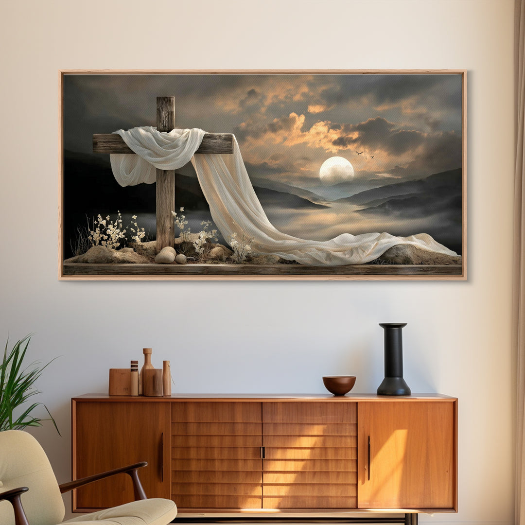 Cross At Sunset | Framed Canvas Print | Christian Art Canvas | Christian Christmas Art | Vintage Christian Art | Christian Wall Art | Chris