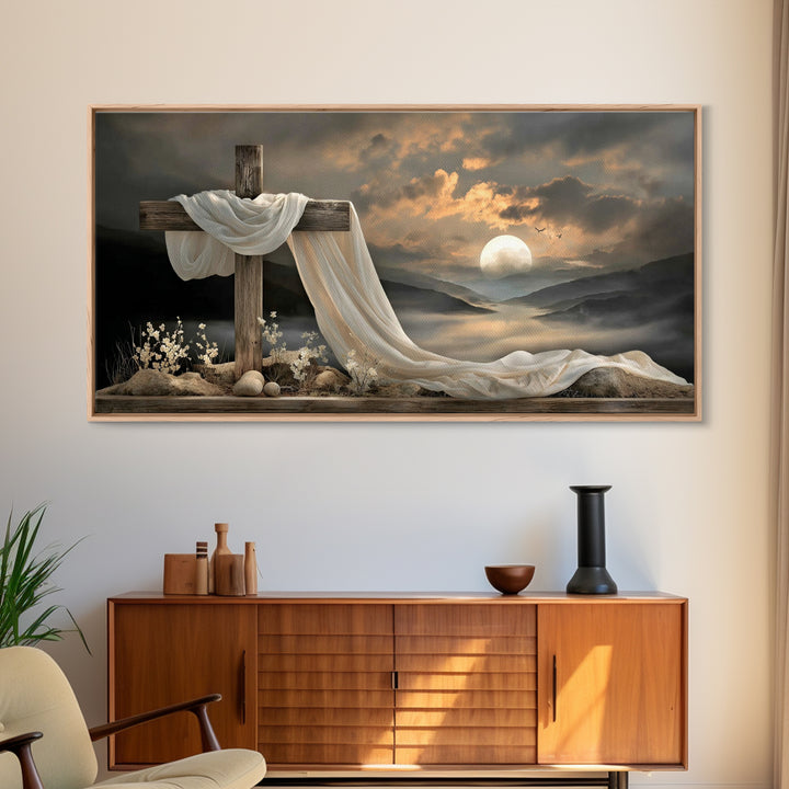 Cross At Sunset | Framed Canvas Print | Christian Art Canvas | Christian Christmas Art | Vintage Christian Art | Christian Wall Art | Chris