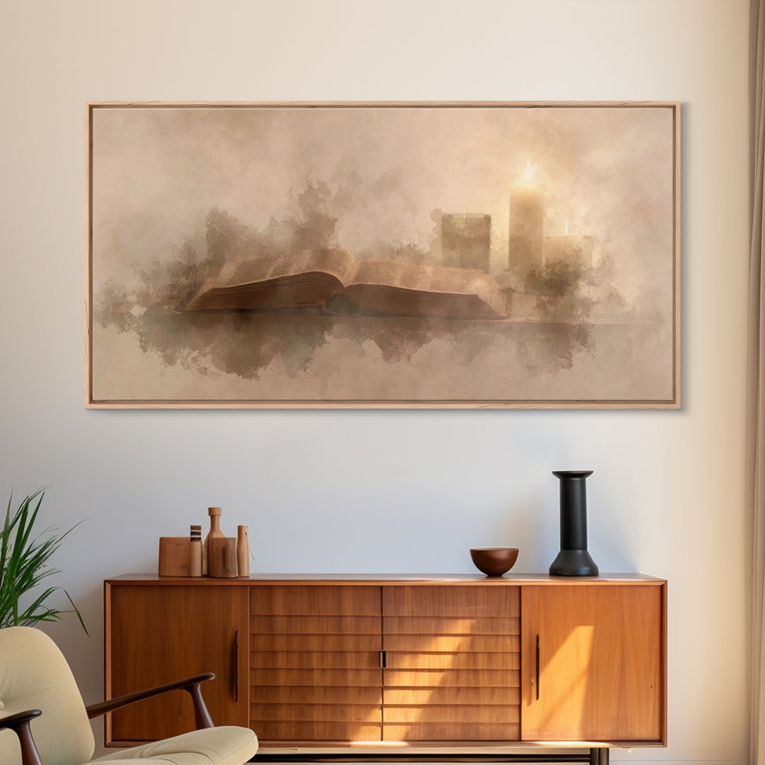 Sacred Candle Word, Framed Canvas Print, Christian Wall Art, Christian Art Canvas, Minimalist Christian Art, Christian Painting, Christian