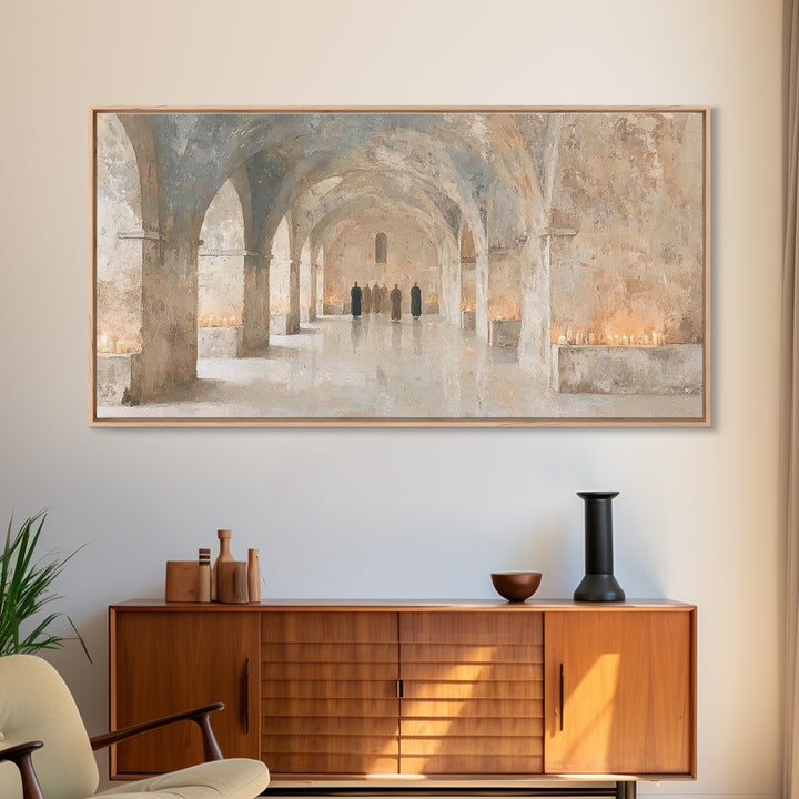 Monastic Gathering, Framed Canvas Print, Christian Art Canvas, Christian Wall Art, Vintage Christian Art, Christian Painting, Christian Art