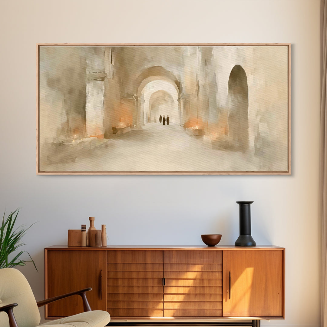 Quiet Cloister Path, Framed Canvas Print, Christian Art Canvas, Christian Wall Art, Minimalist Christian Art, Christian Painting, Christian