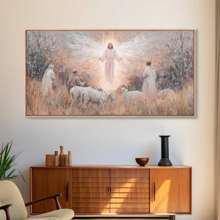 Angel Of Dawn, Framed Canvas Print, Christian Art Canvas, Christmas Wall Art, Jesus Painting, Christian Christmas Art, Christian Wall Art