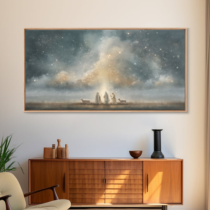Starry Night Shepherds - Framed Canvas Print - Christian Wall Art - Christmas Art - Christian Art Canvas - Jesus Painting - Faith