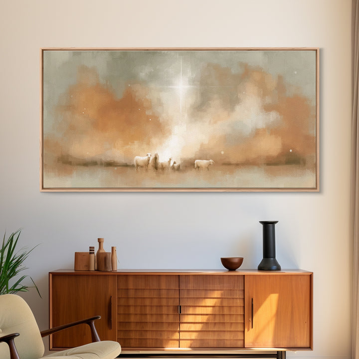 Heavenly Radiance, Framed Canvas Print, Christian Christmas Art, Christian Art Print, Christian Wall Art, Jesus Painting, Christian Art