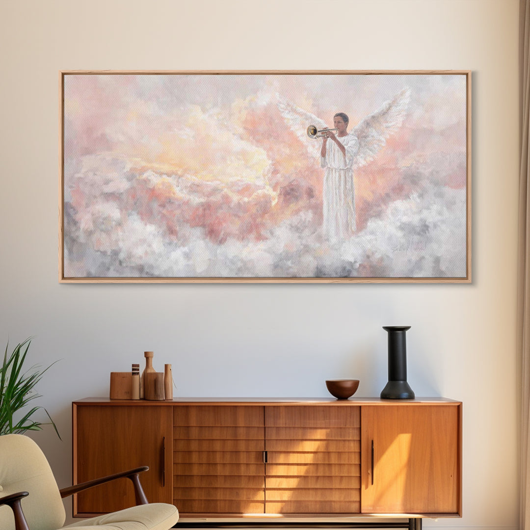 Angel In Sunrise - Framed Canvas Print - Christian Art Canvas - Christian Wall Art - Jesus Painting - Christian Christmas Art - Faith