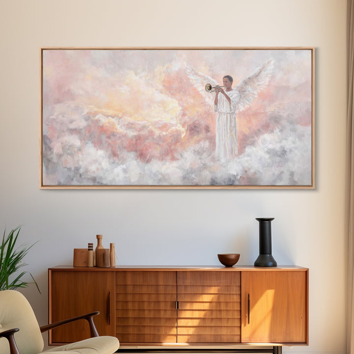 Angel In Sunrise - Framed Canvas Print - Christian Art Canvas - Christian Wall Art - Jesus Painting - Christian Christmas Art - Faith