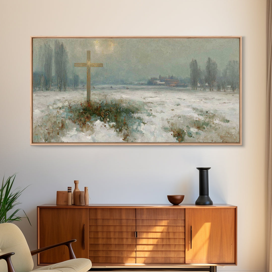 Silent Redemption – Framed Canvas Print – Christian Art Canvas – Vintage Christian Art – Christian Wall Art – Moody Christmas Art